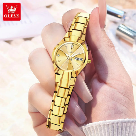 OLEVS Ladies Watch 8697 Luxury Elegant Quartz Watches Waterproof Tungsten Steel Day Date Watches For Woman Watch Bracelet Set gogodiggity