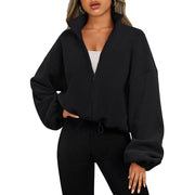 Women's Solid Color With Fur Sports Zipper Coat gogodiggity