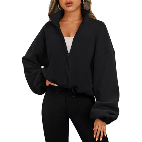 Women's Solid Color With Fur Sports Zipper Coat gogodiggity