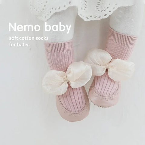 Autumn Winter Baby Girls Socks Newborn Baby Bowknot Socks Infant Baby Socks Anti Slip Soft Cotton Floor Sock Shoes gogodiggity