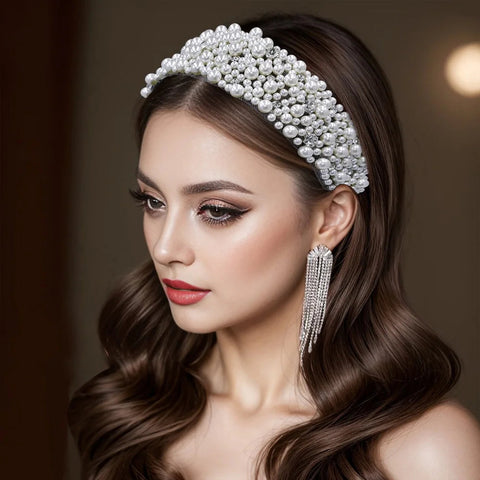 Wedding Bridal Pearl Headband Bride Hair Accessories Elegant Headpiece Women Hair Band Jewelry Party Hairwear gogodiggity