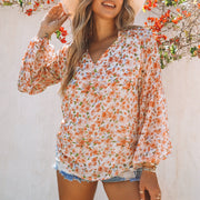 Women's Floral Chiffon Shirt Loose V-neck Casual Top gogodiggity