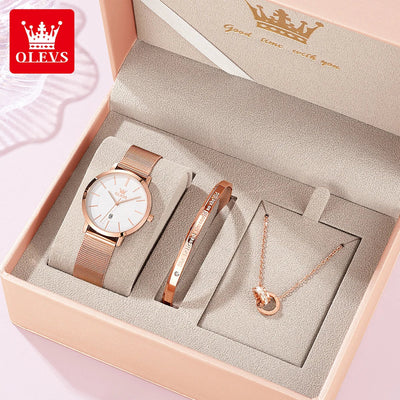 OLEVS Woman Watch 5869 Elegant Fashion Quartz Wristwatch Waterproof Date Watches For Woman Set Bracelet Watch Box Gifts Original gogodiggity