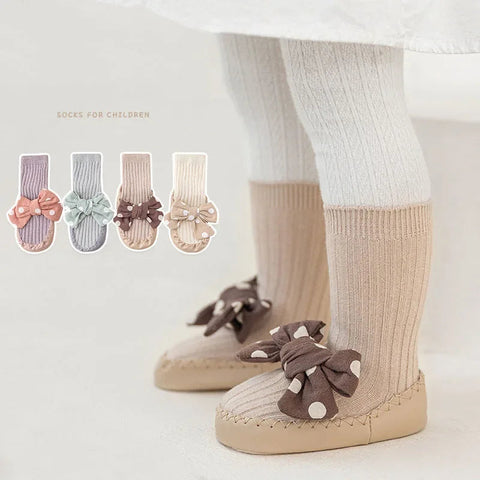 Autumn Winter Baby Girls Socks Newborn Baby Bowknot Socks Infant Baby Socks Anti Slip Soft Cotton Floor Sock Shoes gogodiggity