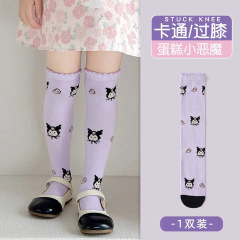 Girls Children Spring Over The Knee Stockings Kawaii Kuromi My Melody Cinnamoroll Pochacco Autumn Winter Cotton Mid-calf Socks gogodiggity
