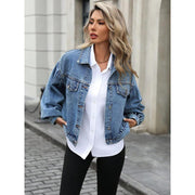 Women's Embossed Denim Jacket Fashion Casual Long Sleeve gogodiggity