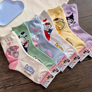 6 Pairs Sanrio Hello Kitty Kids Socks Kuromi Melody Kawaii Winter Cartoon Women Mid-calf Socks Cotton Warm Stockings for Girls gogodiggity