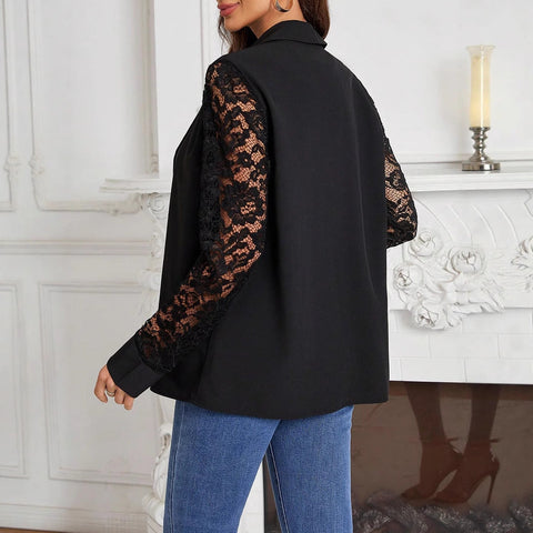 Women's Elegant Suit Lace Stitching Long Sleeve Top Coat gogodiggity
