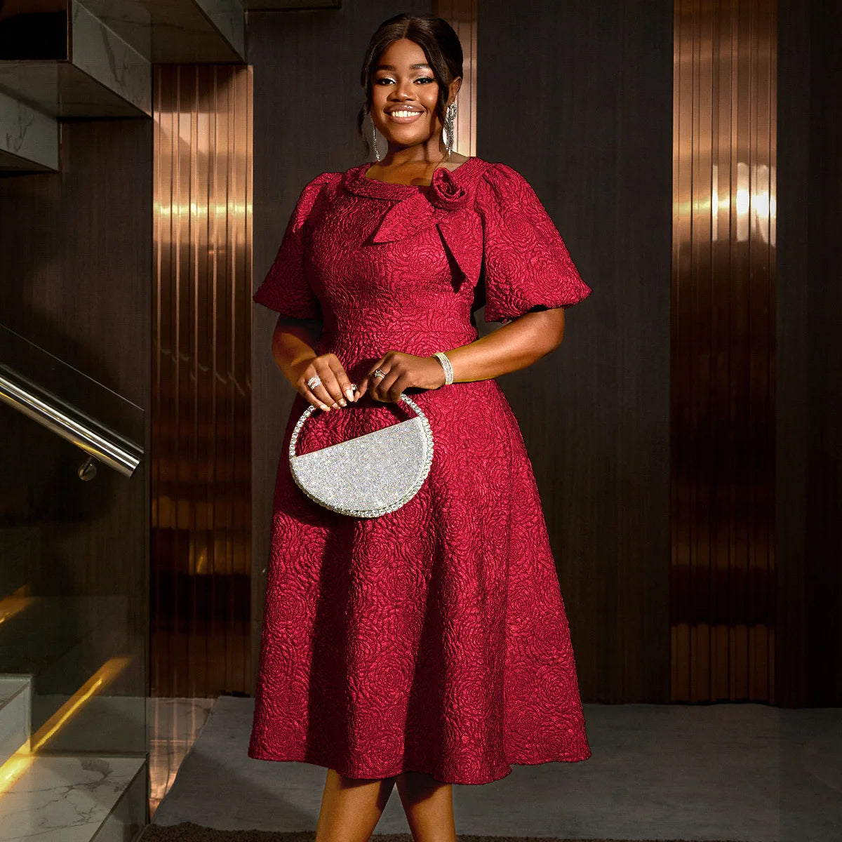 Spring Summer plus Size Jacquard Dress A-Line Fashion Party Banquet Temperament 2025 New Arrivals gogodiggity