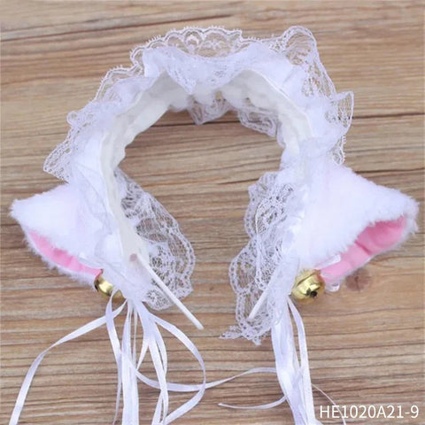 Womens Halloween Maid Lace Cat Ear Headband Hair Accessories Cat Ear Headband Long Tassel Japanese Animation Cosplay Accessories gogodiggity