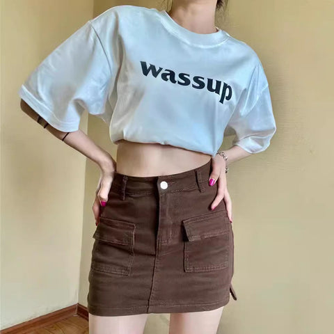 Retro Style Hot Girl Sheath Denim Skirt High Waist Elastic Slim Fit gogodiggity