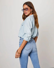CPSYMYM Women Casual Western Denim Shirt Solid Turn Down Single Breasted Long Sleeve Shirt Oversized Shirts Blusas Para Mujer gogodiggity