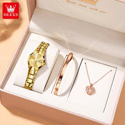 OLEVS Ladies Watch 8697 Luxury Elegant Quartz Watches Waterproof Tungsten Steel Day Date Watches For Woman Watch Bracelet Set gogodiggity