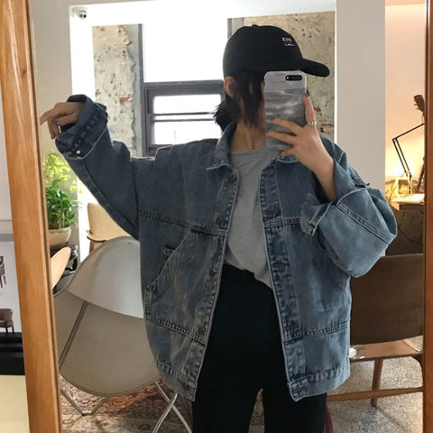 All-matching Graceful Small Loose Slimming Retro Women's Denim Jacket gogodiggity