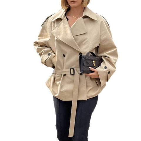 Women's Long-sleeved Lapel Lace-up Waist-controlled Mid-length Trench Coat gogodiggity