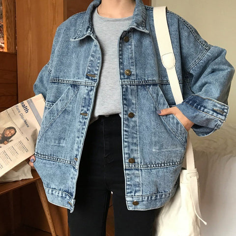 All-matching Graceful Small Loose Slimming Retro Women's Denim Jacket gogodiggity