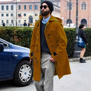 Retro Horn Button Hooded Woolen Trench Coat Men gogodiggity