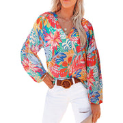 Women's Floral Chiffon Shirt Loose V-neck Casual Top gogodiggity