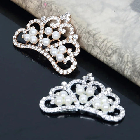 5pcs/lot Pearl Crown Rhinestone Buttons for Diy Girls Women Hair Accessories Wedding Party Bride Hair Embellishment Buttons gogodiggity