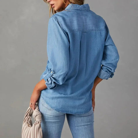 CPSYMYM Women Casual Western Denim Shirt Solid Turn Down Single Breasted Long Sleeve Shirt Oversized Shirts Blusas Para Mujer gogodiggity
