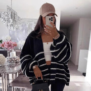 Loose Contrast Color Striped Sweater gogodiggity