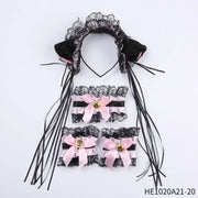 Womens Halloween Maid Lace Cat Ear Headband Hair Accessories Cat Ear Headband Long Tassel Japanese Animation Cosplay Accessories gogodiggity