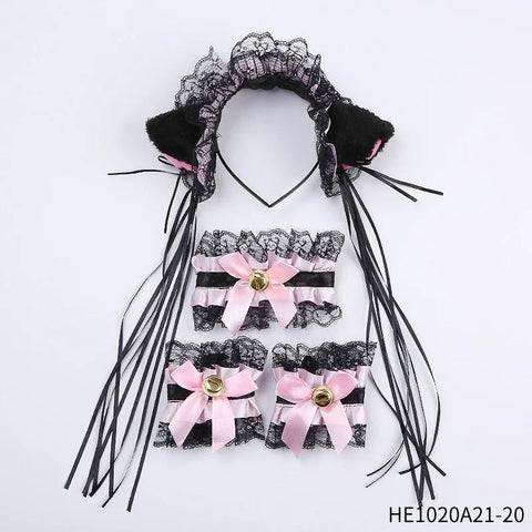 Womens Halloween Maid Lace Cat Ear Headband Hair Accessories Cat Ear Headband Long Tassel Japanese Animation Cosplay Accessories gogodiggity