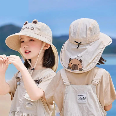 Children's Summer Hat Boys And Girls Outdoor Sunscreen Hat Large Brim Shawl Fisherman Hat Cap Cute Sun Hat Beach Accessories gogodiggity