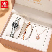 OLEVS Ladies Watch 8697 Luxury Elegant Quartz Watches Waterproof Tungsten Steel Day Date Watches For Woman Watch Bracelet Set gogodiggity