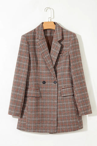 Brown Houndstooth Lapel Collar Blazer gogodiggity