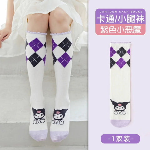 Girls Children Spring Over The Knee Stockings Kawaii Kuromi My Melody Cinnamoroll Pochacco Autumn Winter Cotton Mid-calf Socks gogodiggity