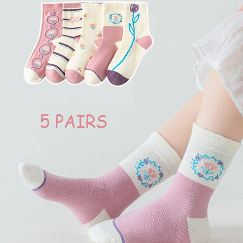 5 Pairs /Lot Autumn Winter New Children's Socks Korean ins Style Purple Flower Kids Socks All-match Casual Boys And Girls Socks gogodiggity