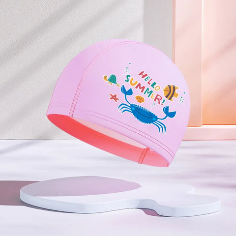 Girls Swimming Cap Cartoon Cute Waterproof High Elastic Ear Protection Swimming Hat for Children Boys Kids Swimming Accessories gogodiggity