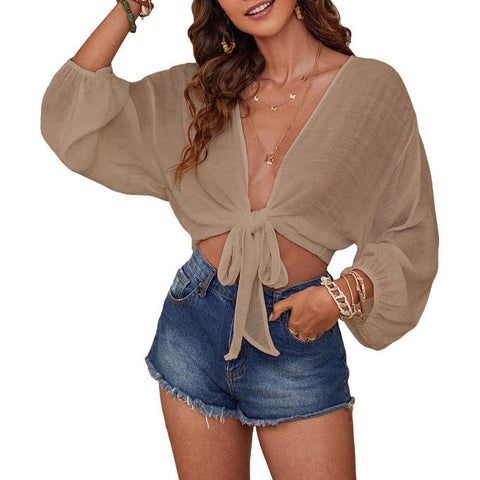 Pure Color Bikini Beach Shirt Women's Cotton And Linen gogodiggity