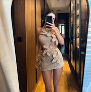European And American Summer Fashion Halter Flower Cutout Beach Vacation Style Dress gogodiggity