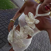 European And American Summer Fashion Halter Flower Cutout Beach Vacation Style Dress gogodiggity