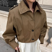 Khaki Lapel Simple Single-breasted Coat gogodiggity