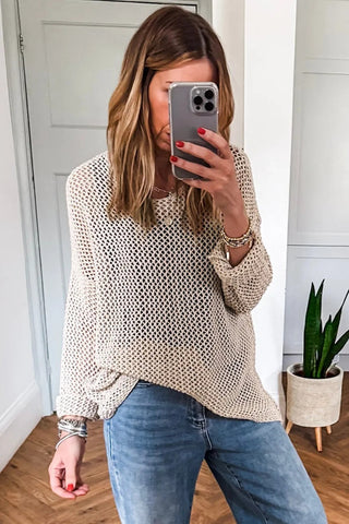 Smoke Gray Crochet Hollow-out Jumper Top Sweater gogodiggity