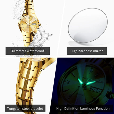 OLEVS Ladies Watch 8697 Luxury Elegant Quartz Watches Waterproof Tungsten Steel Day Date Watches For Woman Watch Bracelet Set gogodiggity