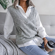 Women's V-neck Hollow Rhombus Casual Knitted Sweater Vest gogodiggity
