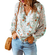 Women's Floral Chiffon Shirt Loose V-neck Casual Top gogodiggity