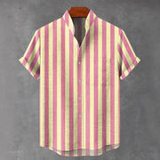 Men's Stand Collar Contrast Color Striped Casual Cool Versatile Short Sleeve gogodiggity