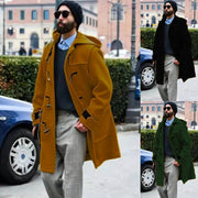 Retro Horn Button Hooded Woolen Trench Coat Men gogodiggity