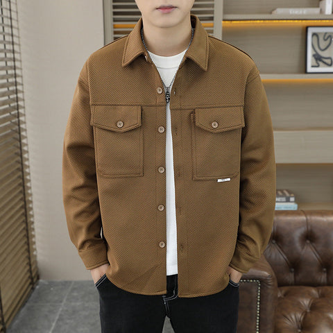 Twill Knitted Lapel Shirt Jacket Coat gogodiggity