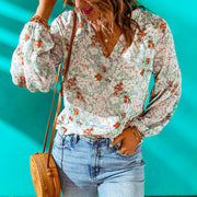 Women's Floral Chiffon Shirt Loose V-neck Casual Top gogodiggity