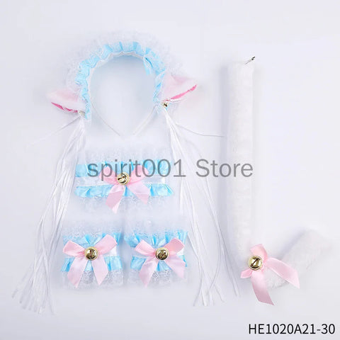 Womens Halloween Maid Lace Cat Ear Headband Hair Accessories Cat Ear Headband Long Tassel Japanese Animation Cosplay Accessories gogodiggity