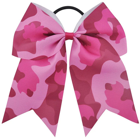 7 Inch Large Camouflage Printed Hair Bow Grosgrain Ribbon Bows Elastic Band Ponytail Hair Holder Women/Girls Hair Accessories gogodiggity