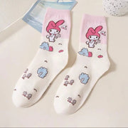 Cartoon Sanrio Hello Kitty Women's Socks My Melody Cute Girl Mid-tube Cotton Socks Kawaii Student Sock Girl Kids Christmas Gift gogodiggity