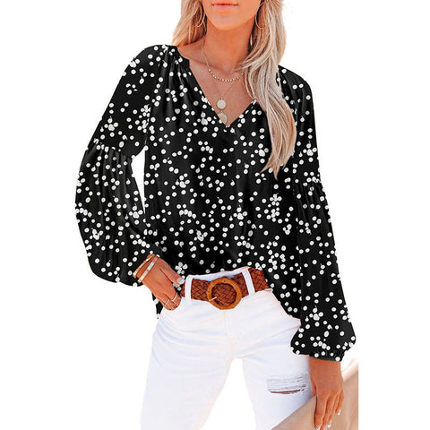 Women's Floral Chiffon Shirt Loose V-neck Casual Top gogodiggity