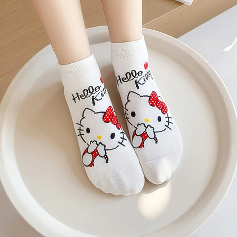 5 Pairs Sanrio Hello Kitty Women Socks  Kawaii New Fall Cartoon Children Mid-calf Socks Combed Cotton Sock for Girls gogodiggity